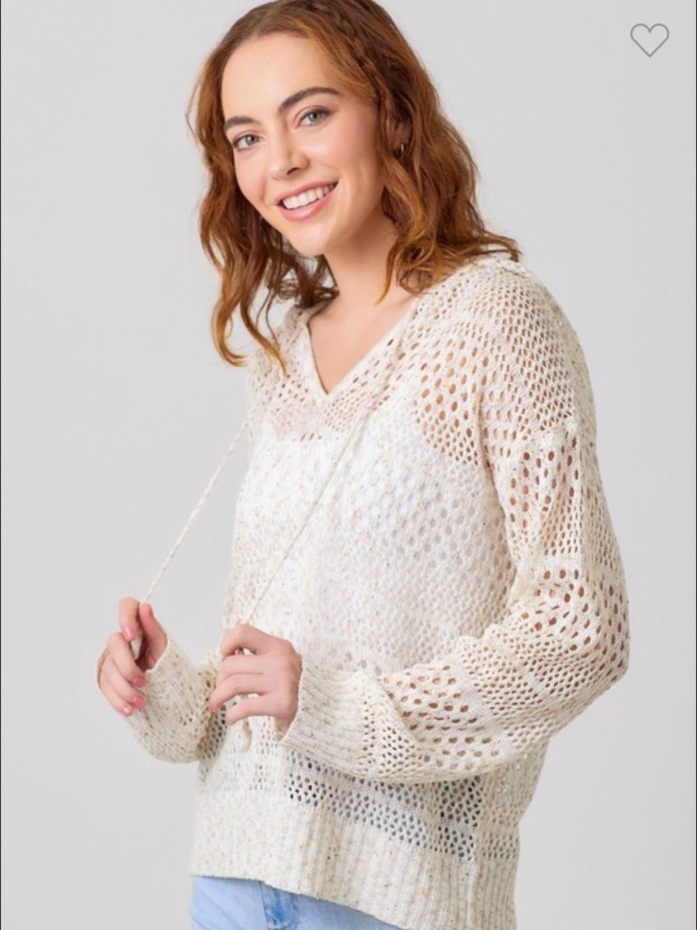 111. Lightweight Cream Open-Knit V-Neck Sweater